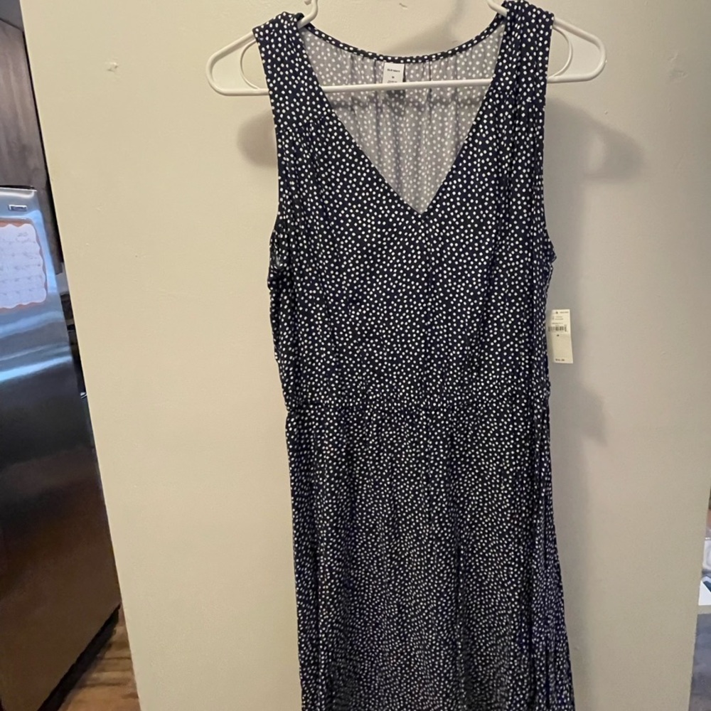 Polka Dot Sleeveless Dress - Navy
